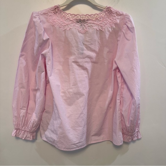 J. CREW S V-Neck Top Eyelet Trim Pink BL038 Spring Summer - Picture 5 of 7